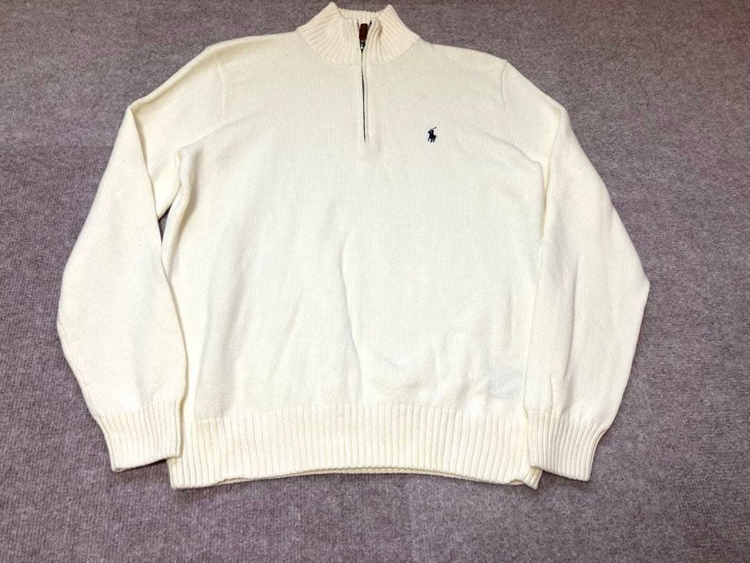ポロ ラルフ ローレン ハーフジップ ニット セーター 白 刺繍 ポロバイ