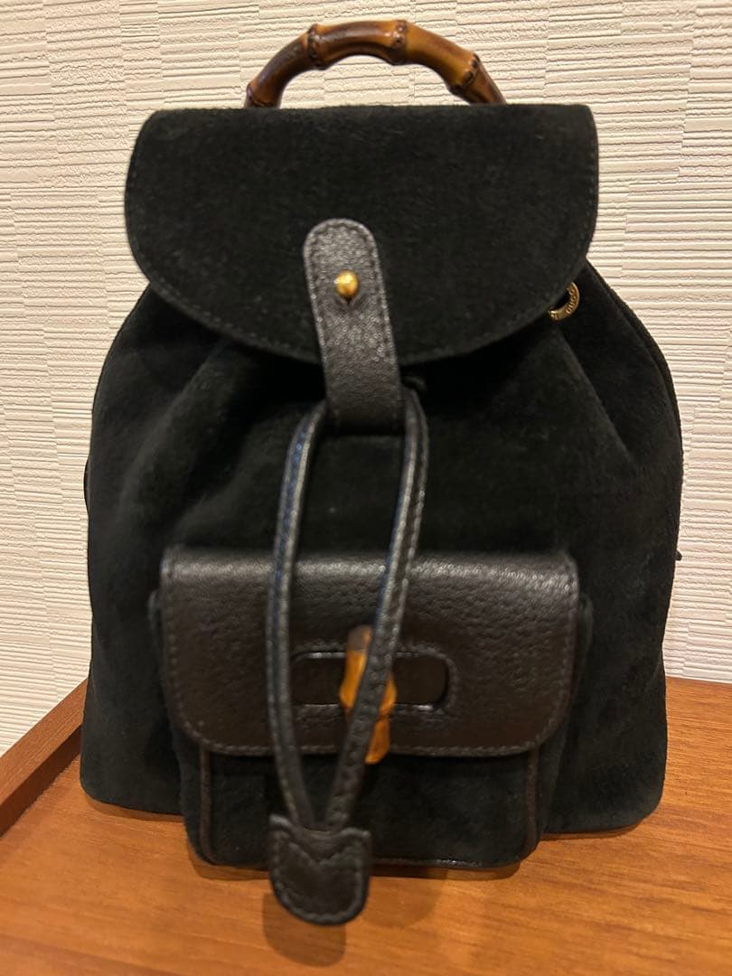 GUCCI グッチ バンブー スエード ミニリュック 黒　内側布張り