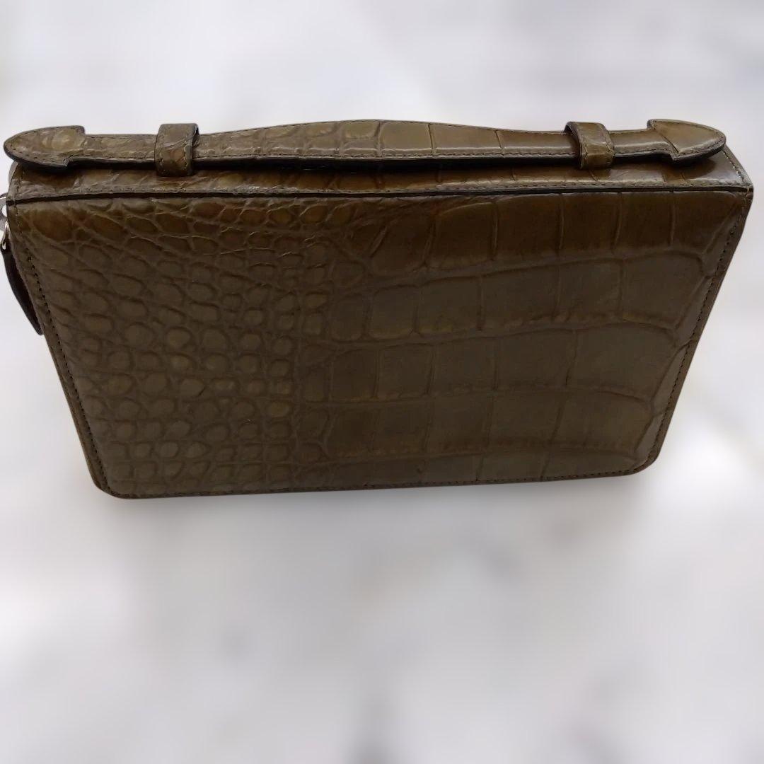 Gucci 本物クロコダイル ドキュメントケース 長財布 オリーブ 茶系