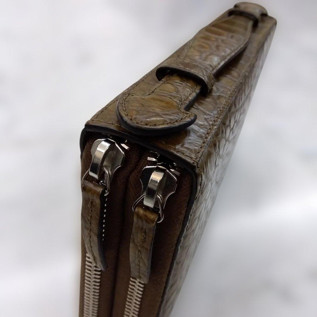 Gucci 本物クロコダイル ドキュメントケース 長財布 オリーブ 茶系