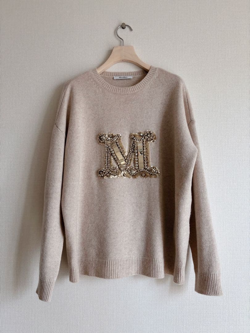 Max Mara マックスマーラ カシミヤ ビジュー ニット ベージュ S