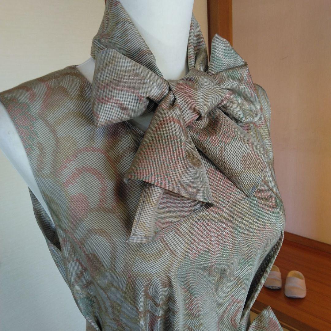 白大島紬解き生地からバイアス仕立てロングフレアーワンピース　Ｍ寸