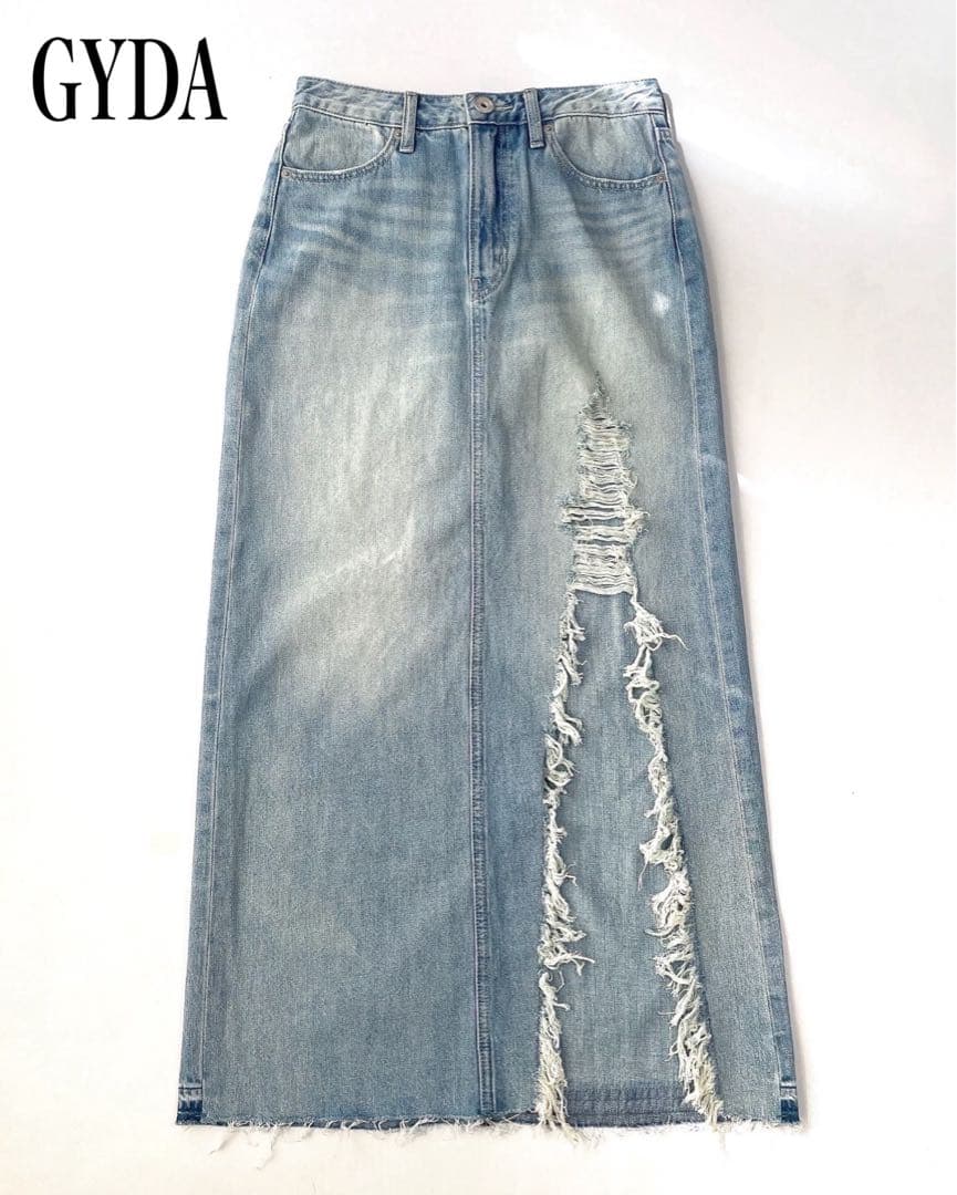 GYDA 新品 ダメージ スリット ロング デニム スカート