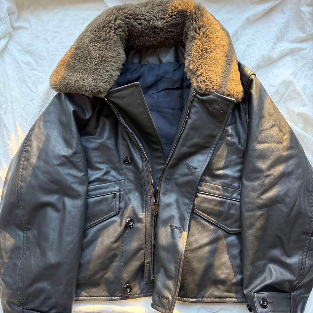 24AW LEMAIRE シアリング レザーフライトジャケット