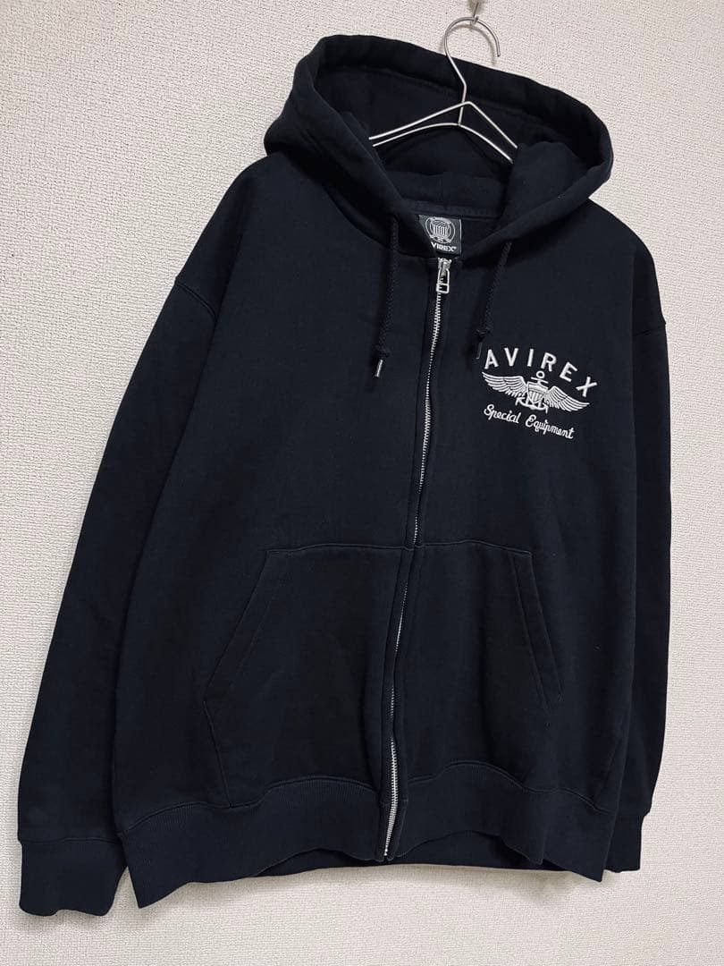 AVIREX バーシティ ロゴ スウェット ジップ パーカー 黒 L