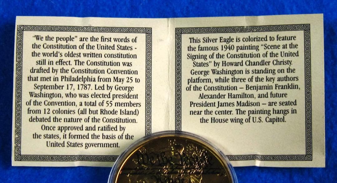 ０３年　カラー　アメリカンシルバーイーグル　１オンス銀貨　アメリカ合衆国憲法記念