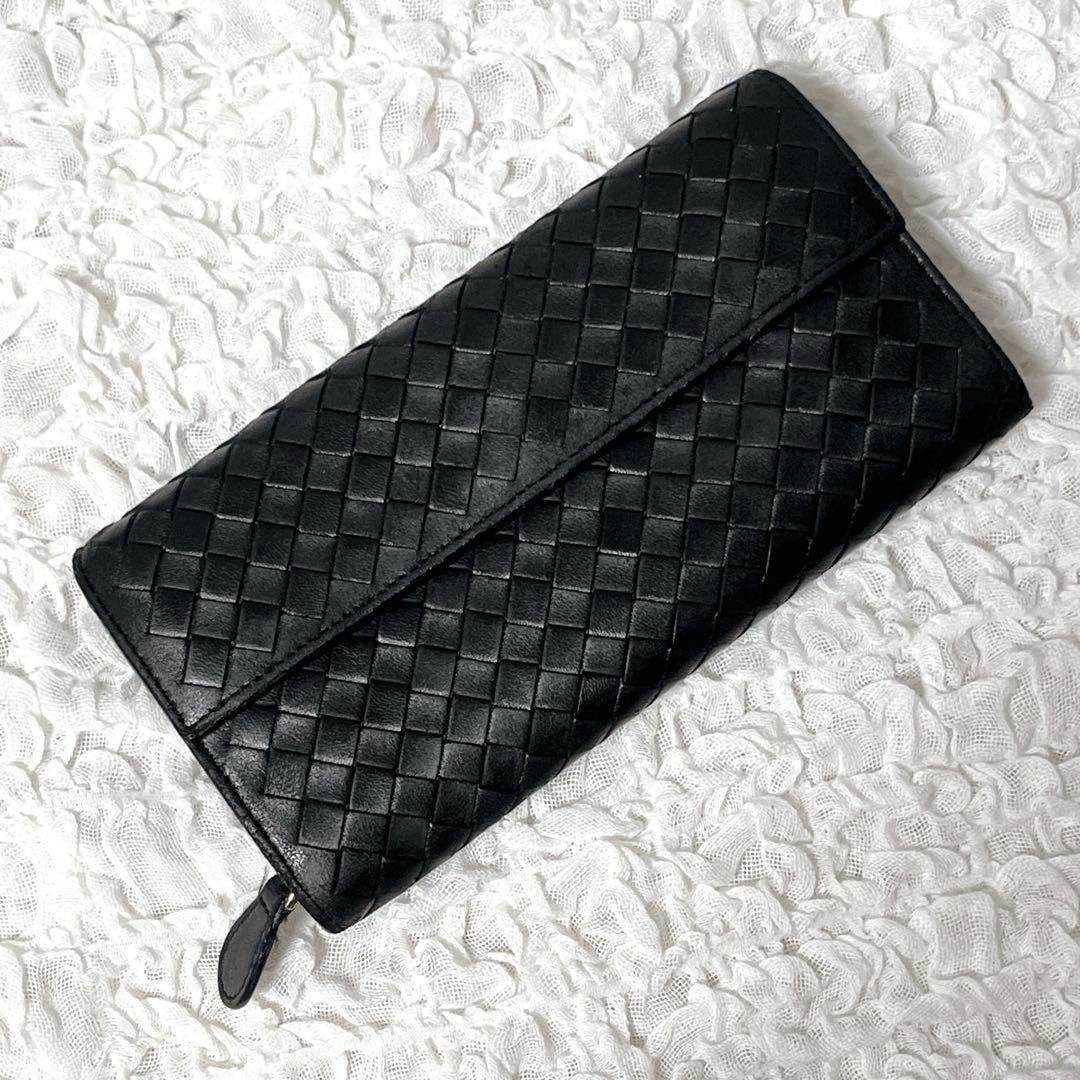 良品✨ボッテガヴェネタ 長財布 イントレチャート コンチネンタル 黒　二つ折り