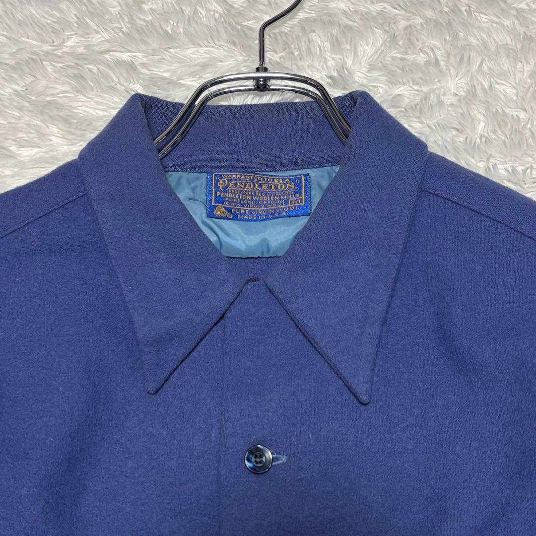 希少 70s ペンドルトン USA製 ボードシャツ 単色 無地 開襟 ネイビー