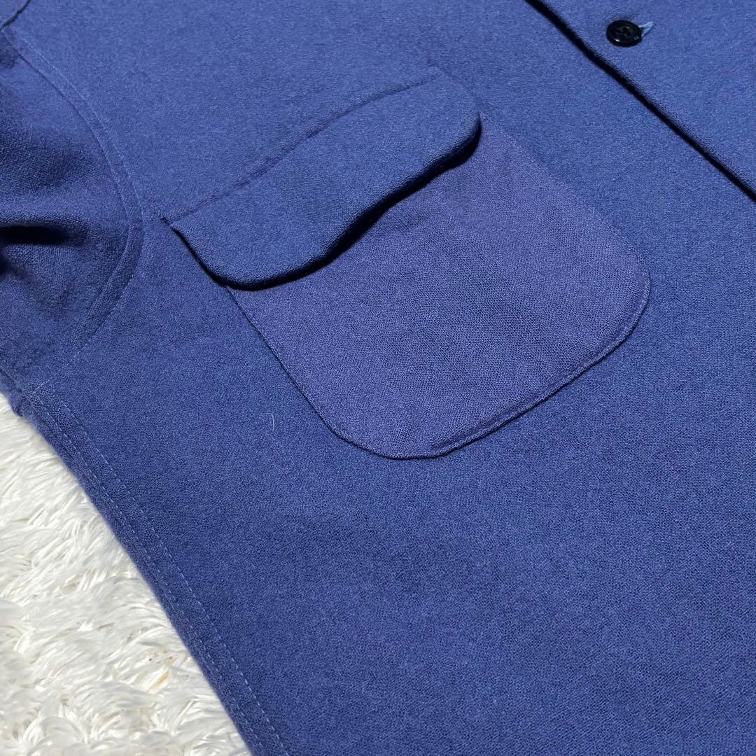 希少 70s ペンドルトン USA製 ボードシャツ 単色 無地 開襟 ネイビー