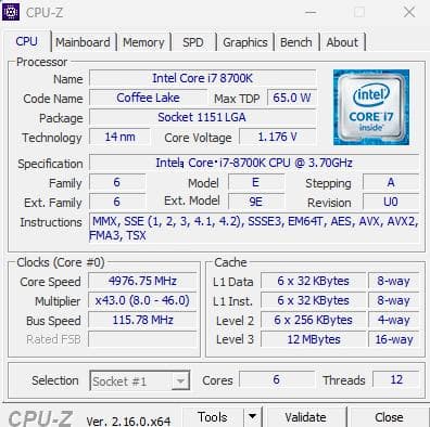 Intel CPU Core i7 8700 　【動作確認済】