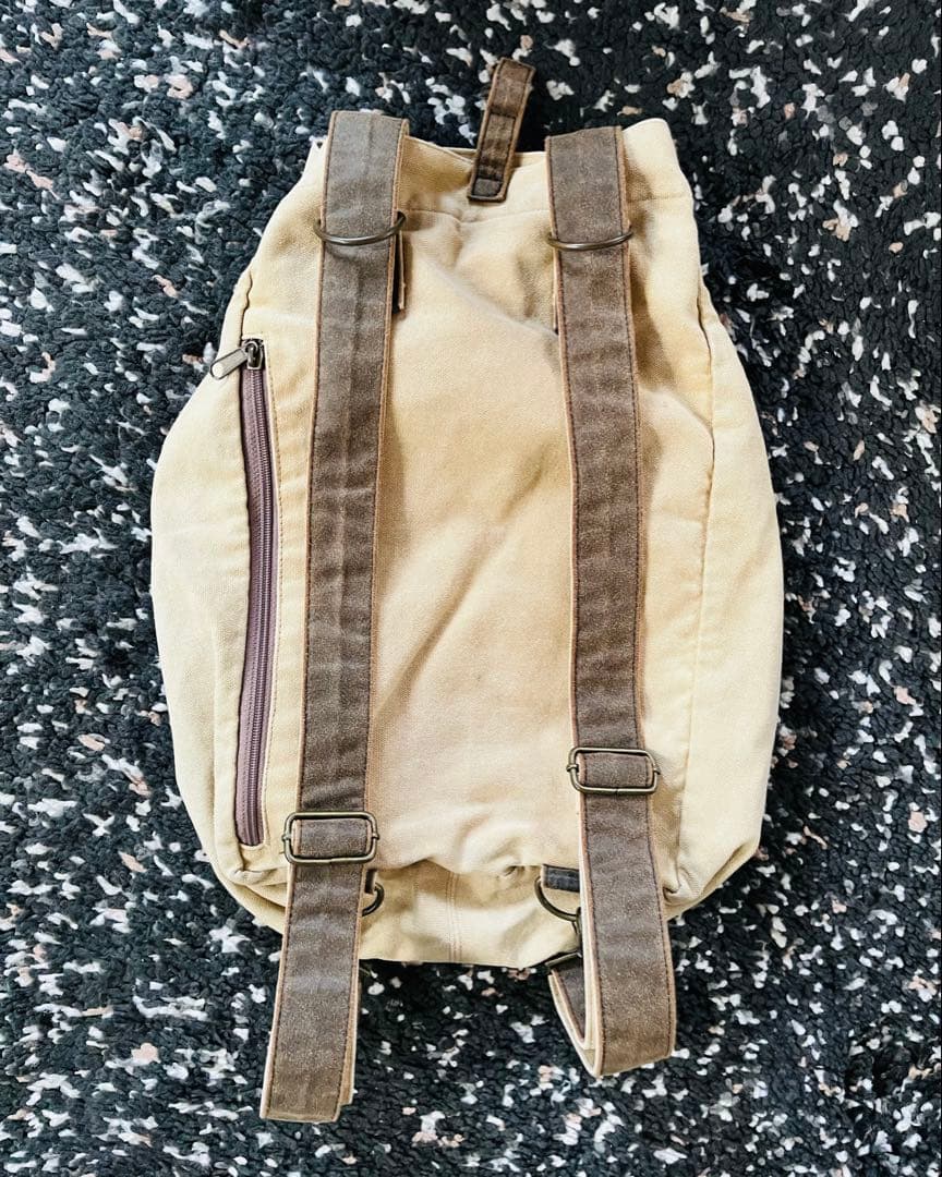 ◆柿渋と山葡萄の装飾 帆布リュック USED ベージュ×ブラウン◆