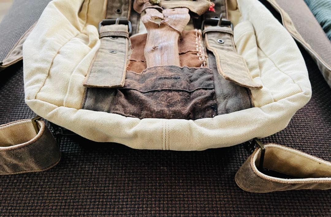 ◆柿渋と山葡萄の装飾 帆布リュック USED ベージュ×ブラウン◆