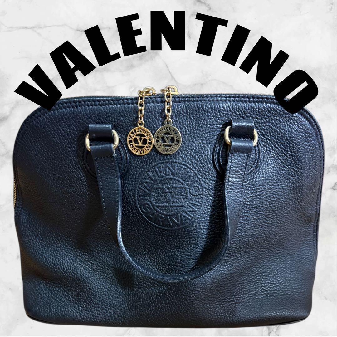 ヴァレンティノガラヴァーニ ハンドバッグ レザー シボ革 ロゴ ブラック