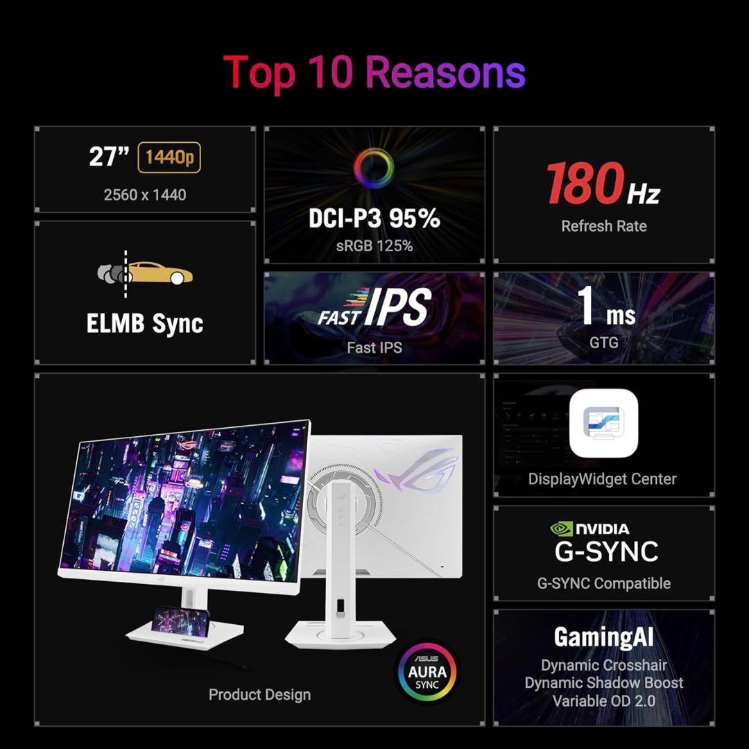 ROG STRIX XG27ACG-W27インチ ゲーミングモニター 2k180