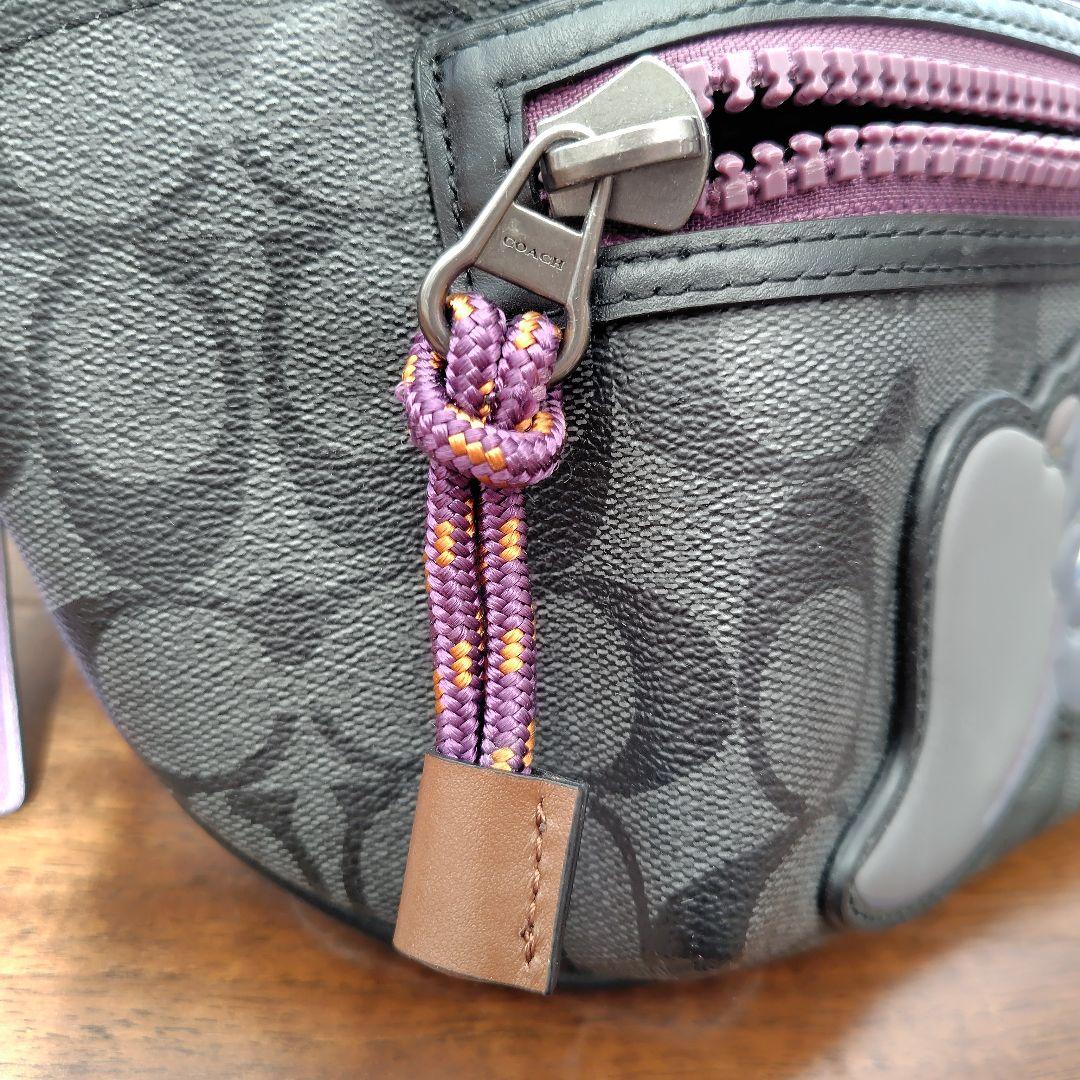 【美品】COACH×ディズニーコラボバッグ ウエストポーチ　ダンボ　黒紫