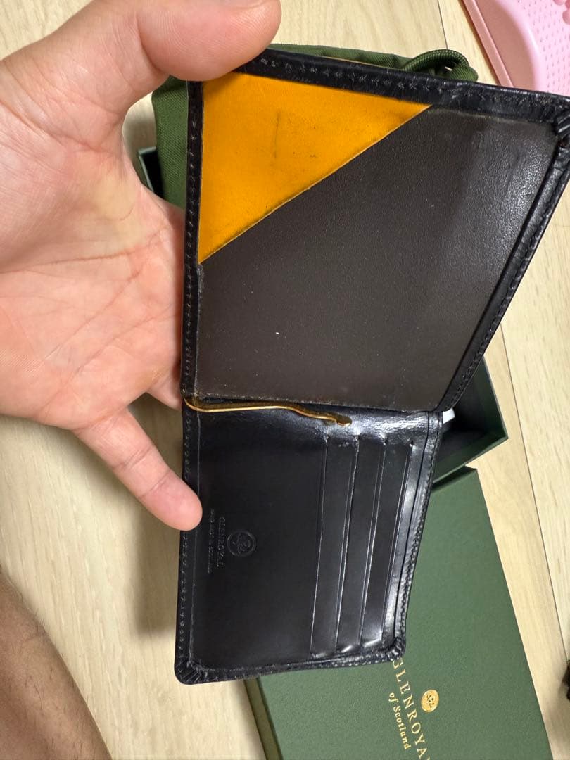 GLEN レザー マネークリップ 黒/オレンジ