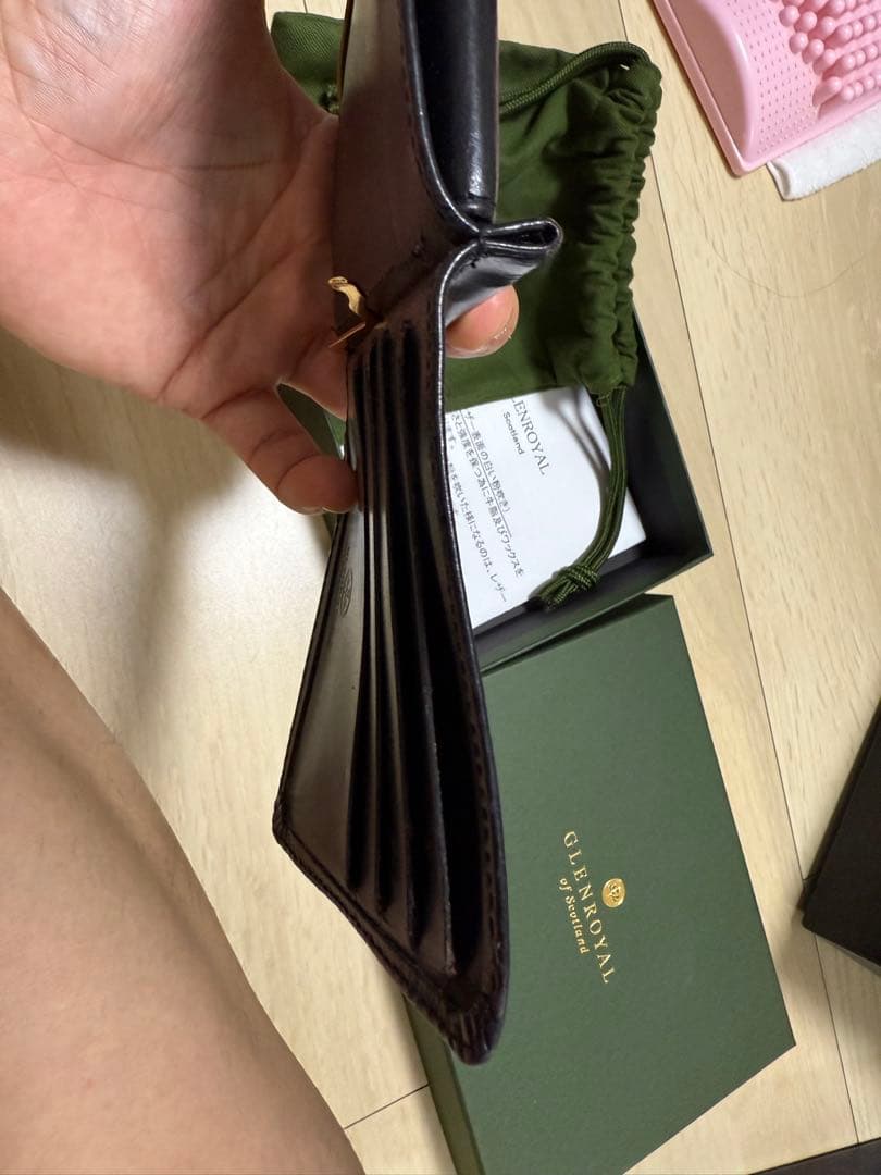 GLEN レザー マネークリップ 黒/オレンジ