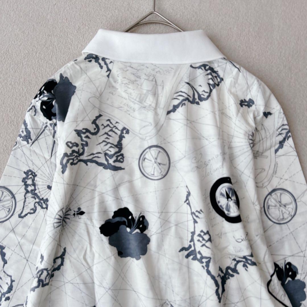 希少✨LEONARD レオナール　地図柄　長袖　トップス　白　洗える◎ L