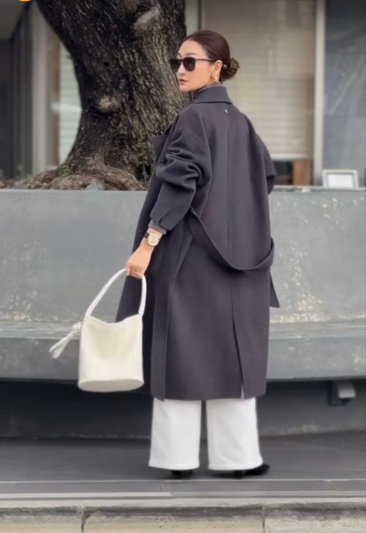 【uru様用】ダークグレー オーバーサイズ チェスターコート