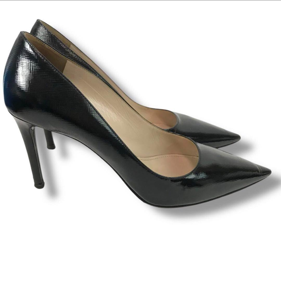 47⭐️25cm 艶やかな黒パンプス》PRADA プラダ ピンヒール ハイヒール