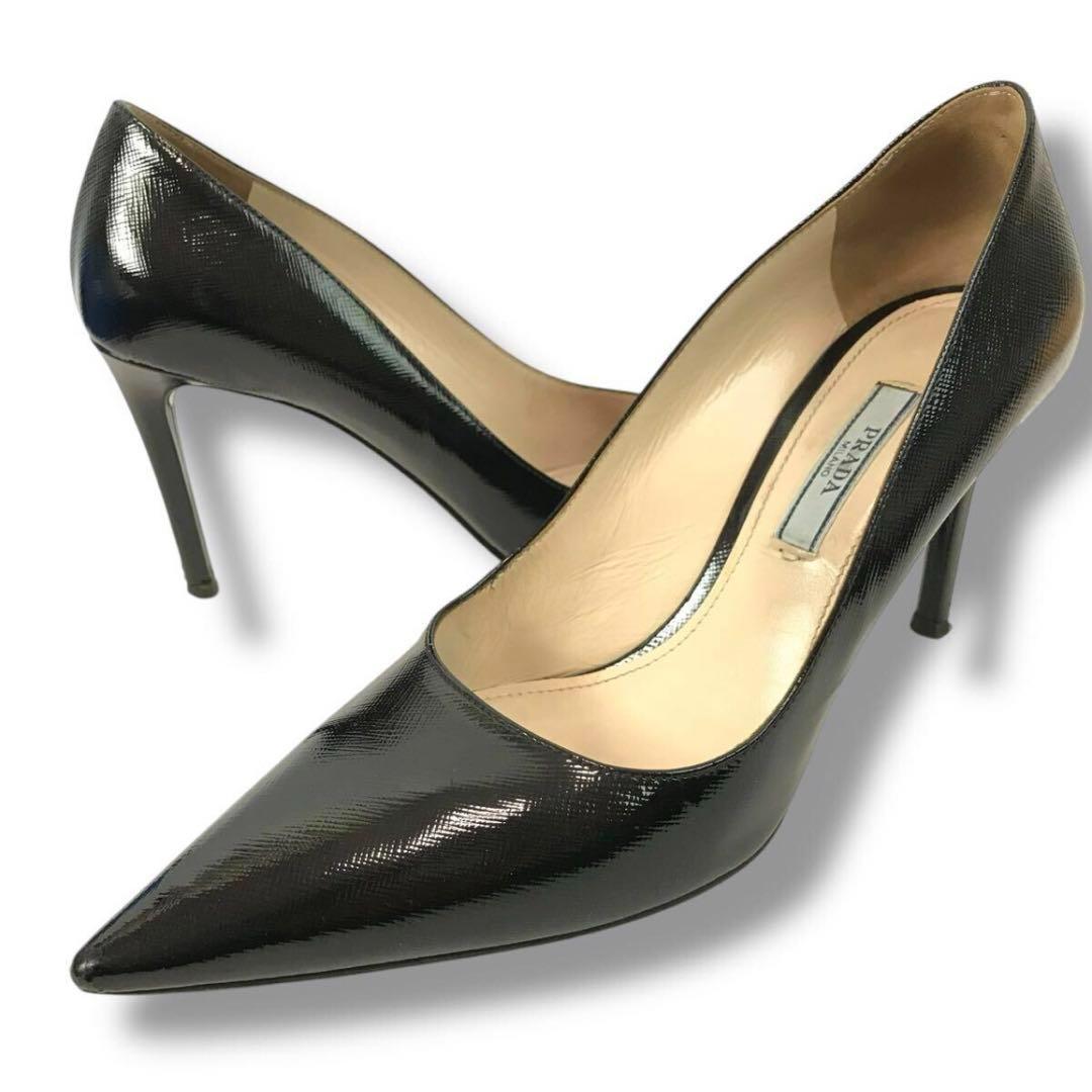47⭐️25cm 艶やかな黒パンプス》PRADA プラダ ピンヒール ハイヒール