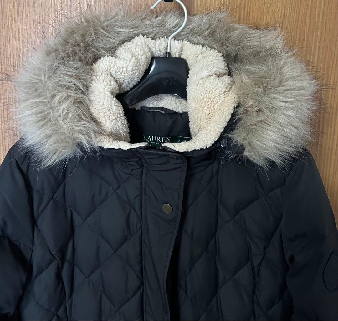 【美品】ローレンラルフローレン　ロングダウンコート ファー付き　黒　S