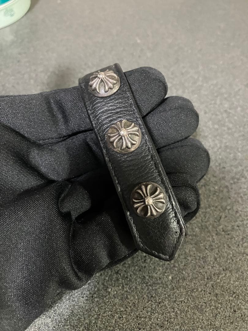 3btn 2snp クロスボール　レザーブレスレット ブラック