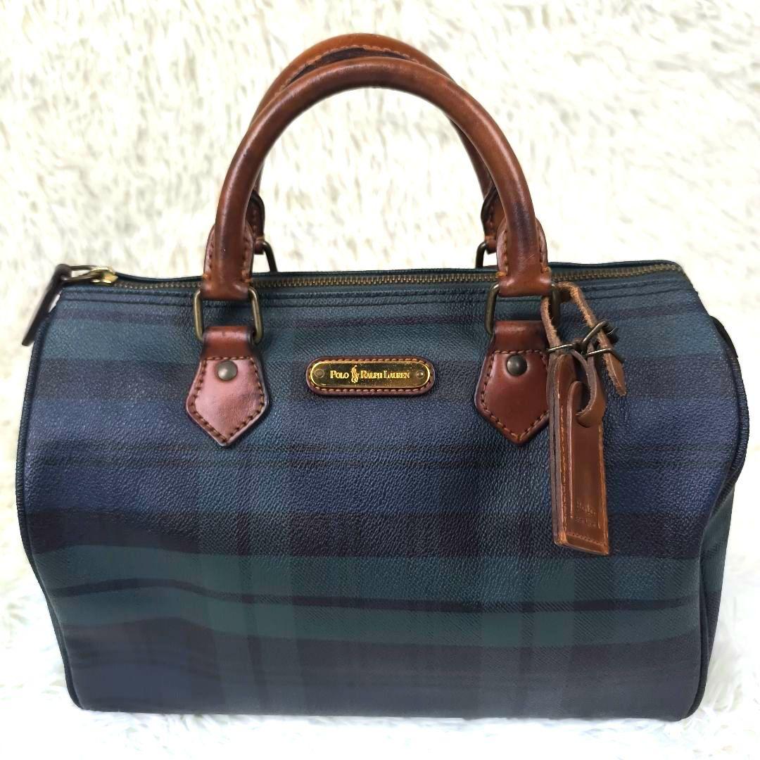 ✨美品✨ ポロラルフローレン ミニボストンバッグ レザー PVC チェック 緑