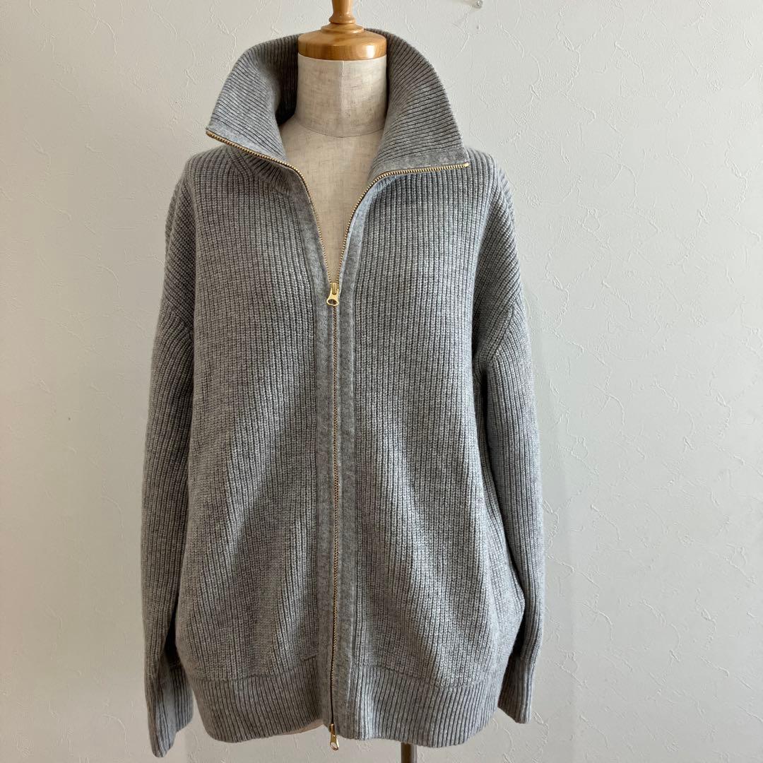 23区　【洗える】カシミヤブレンド ジップアップ ニットブルゾン グレー