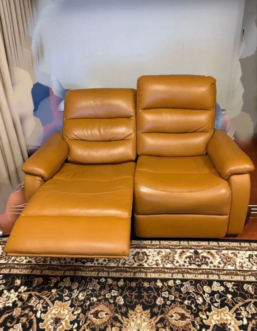 ニトリ　Nビリーバ　電動リクライニングソファ　2人用　本革 厚皮　キャメル