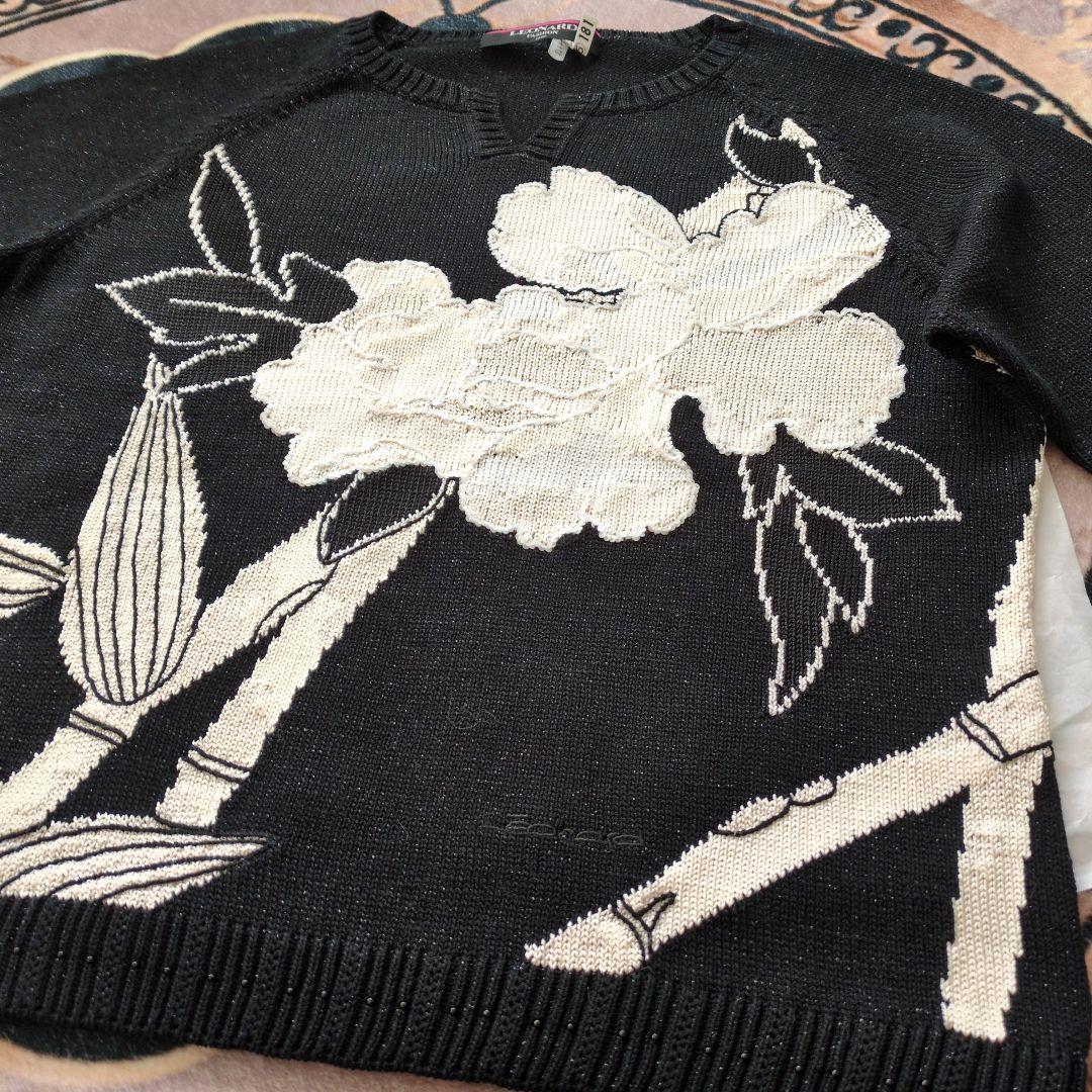 レオナール　花柄 ニットセーター 黒