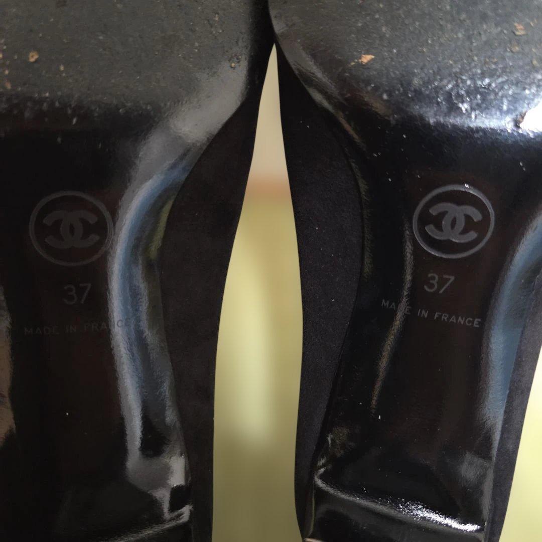 美品 CHANEL ココマーク スエード パンプス 37.0 ブラック