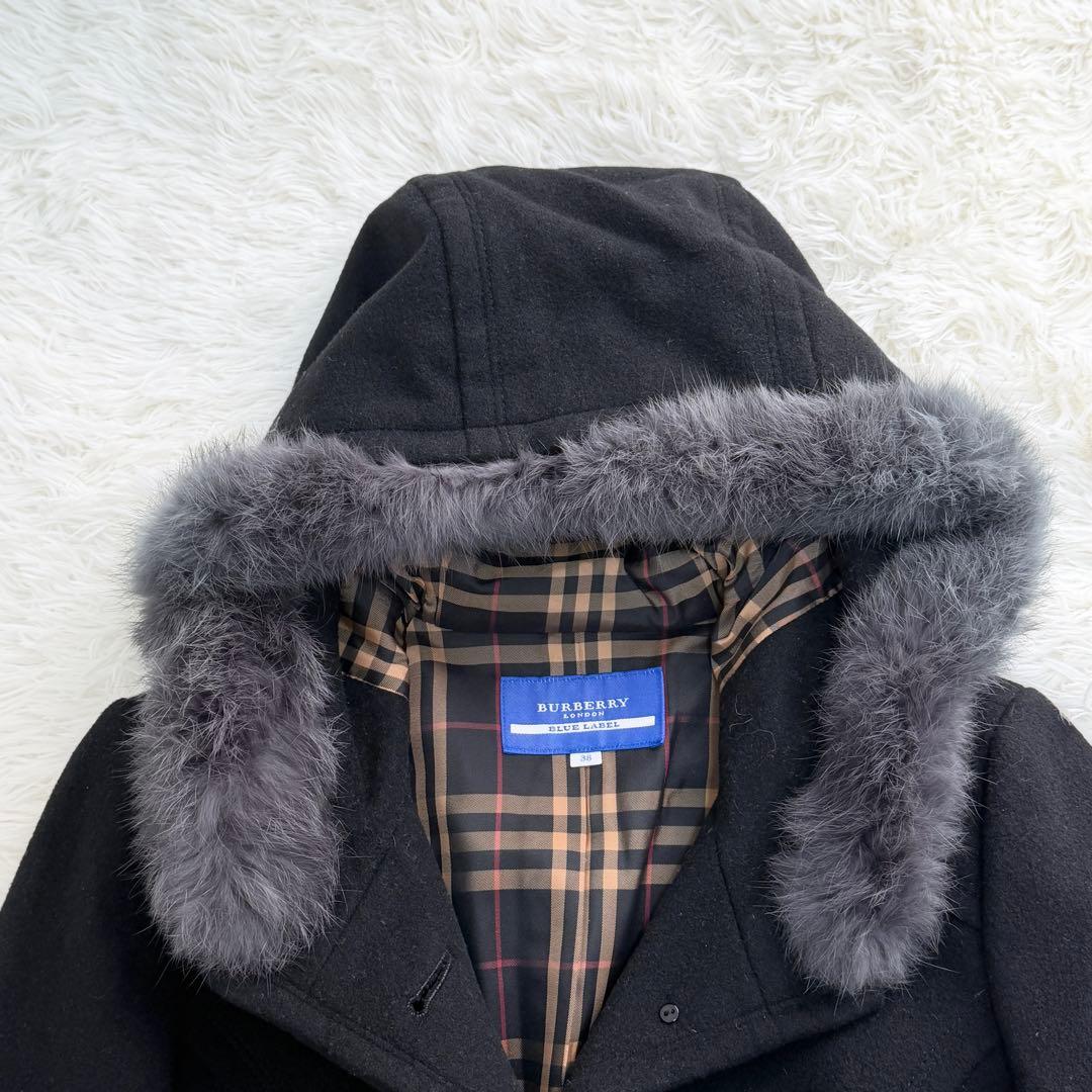 バーバリーブルーレーベル コート ファー ピーコート ノバチェック 2way