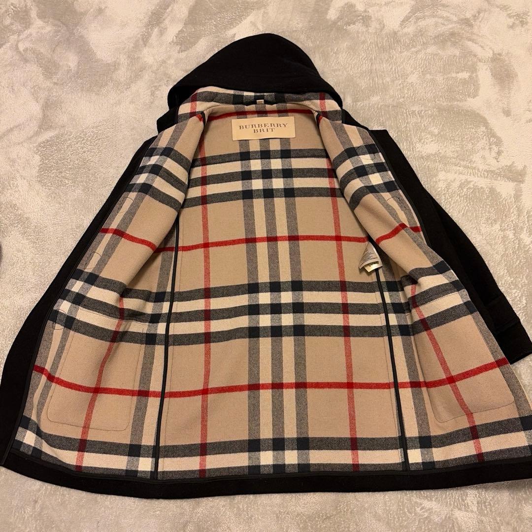 美品　バーバリーブリット　ウールダッフルコート ブラック　ブラウン　チェック