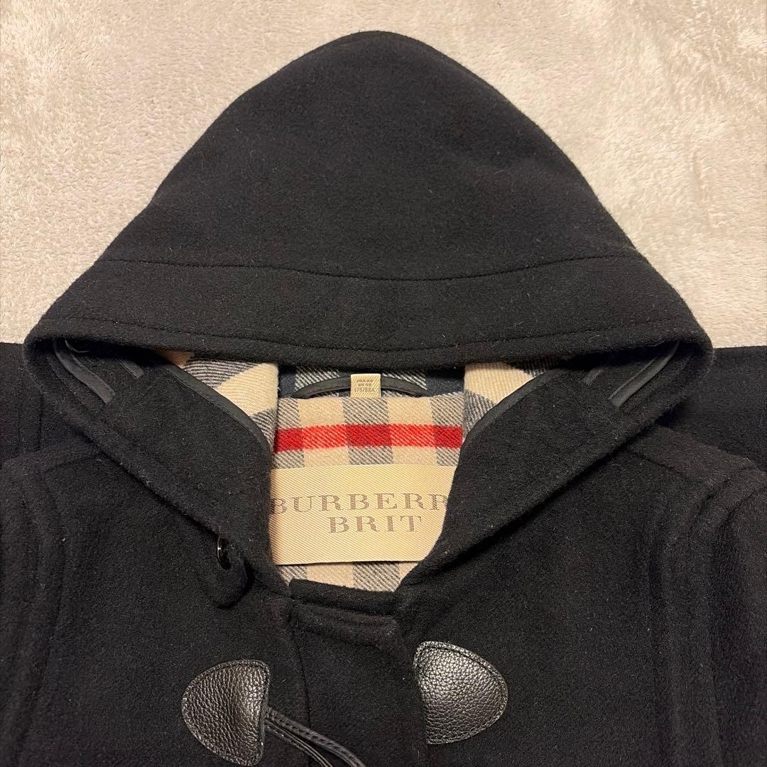 美品　バーバリーブリット　ウールダッフルコート ブラック　ブラウン　チェック