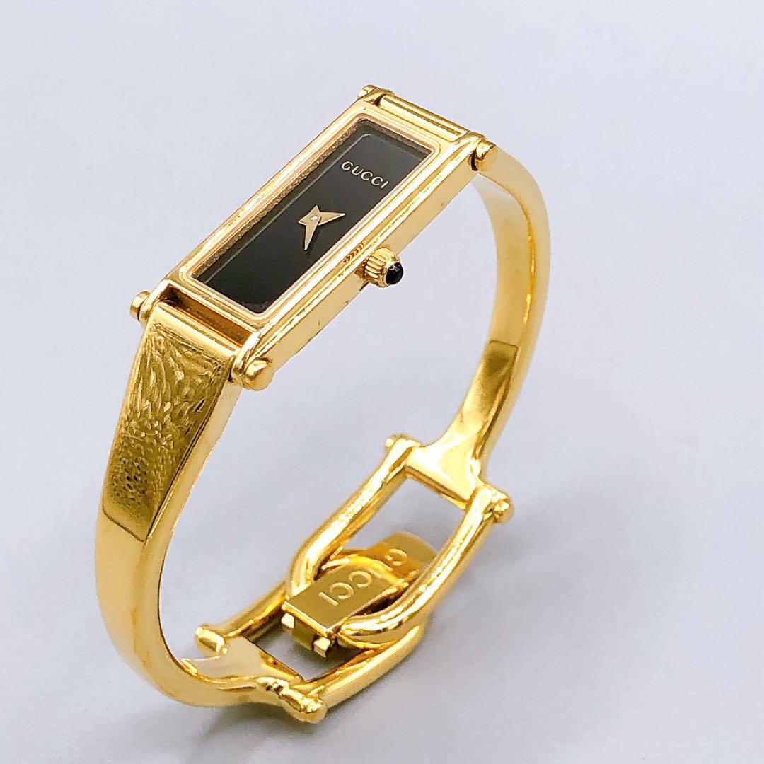 GUCCI ゴールド クオーツ バングル 1500L 腕時計 電池交換済 稼働