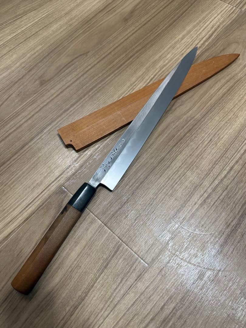 有次　柳刃包丁　本焼　尺　鞘付き　天然砥石研ぎました
