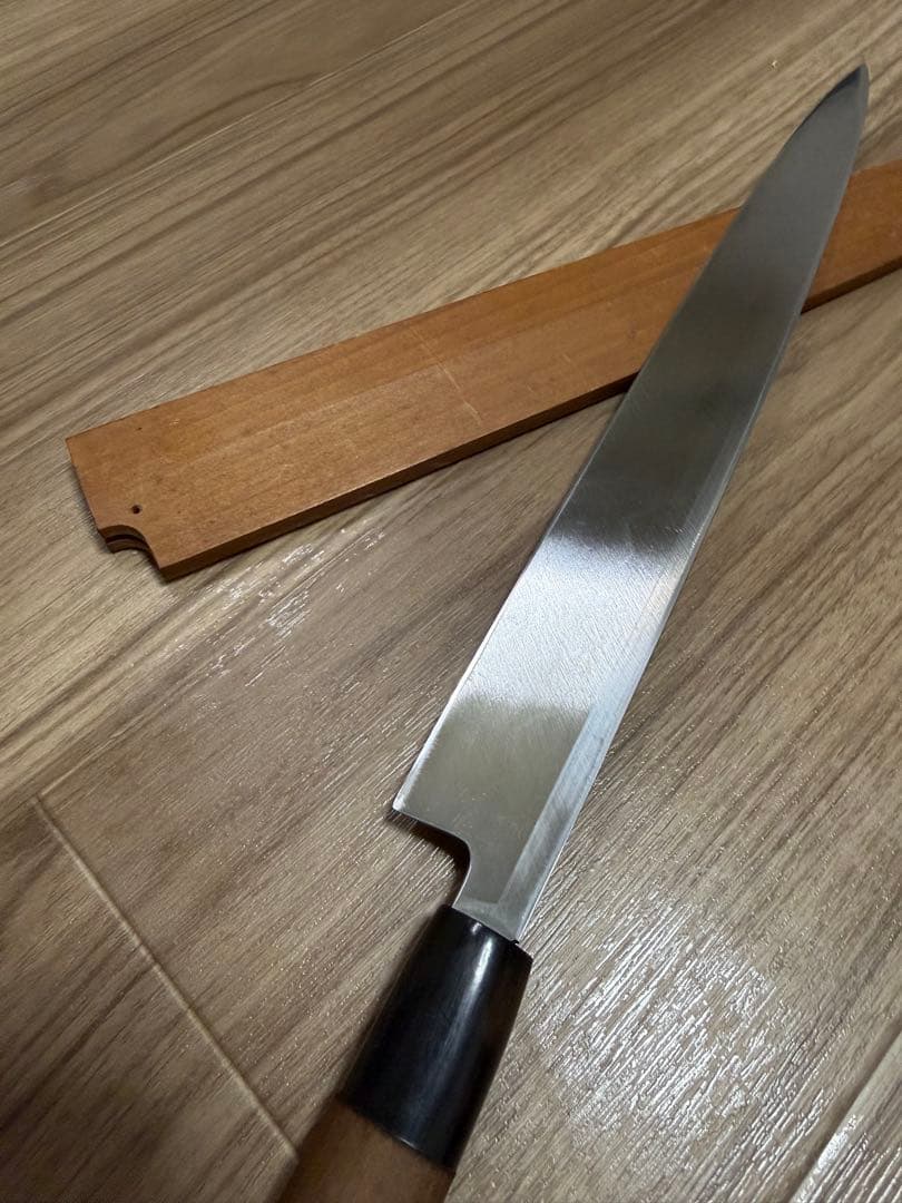 有次　柳刃包丁　本焼　尺　鞘付き　天然砥石研ぎました