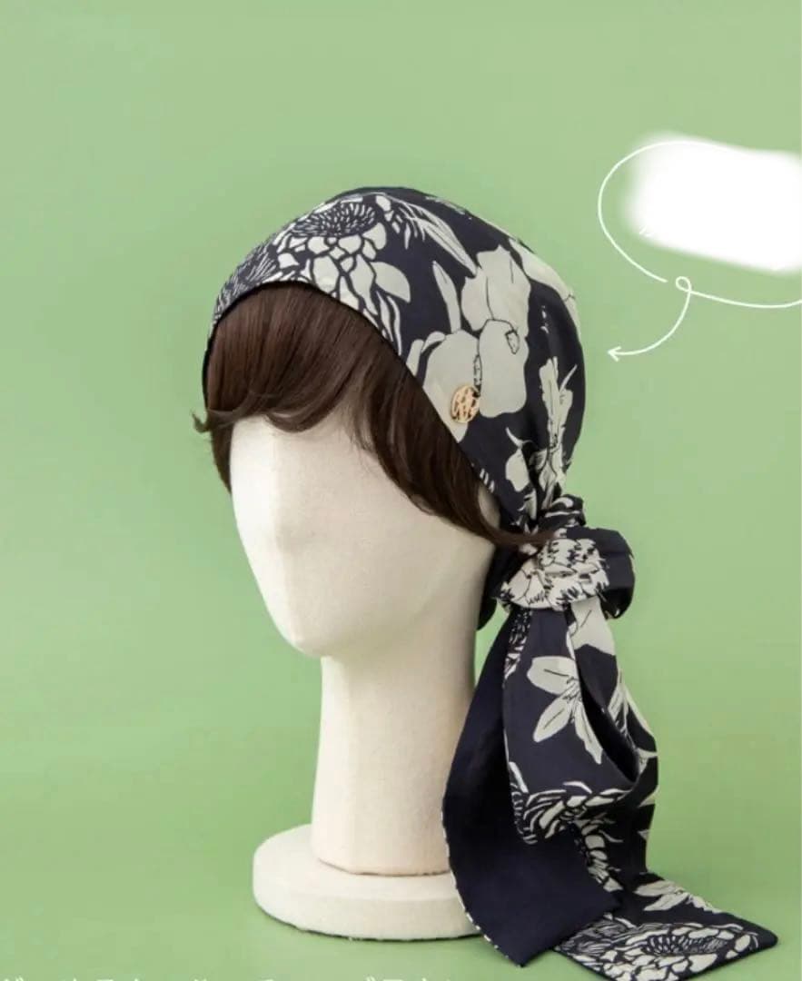 BARENスカーフハット /ボタニカルネイビー/前髪ウィッグ付き