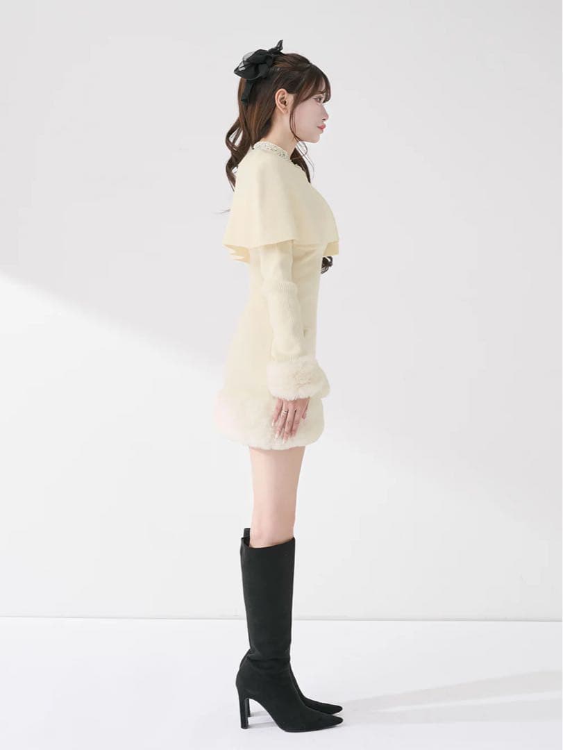 ダーリッチ Darich ビジューケープニットミニワンピース ホワイト FL