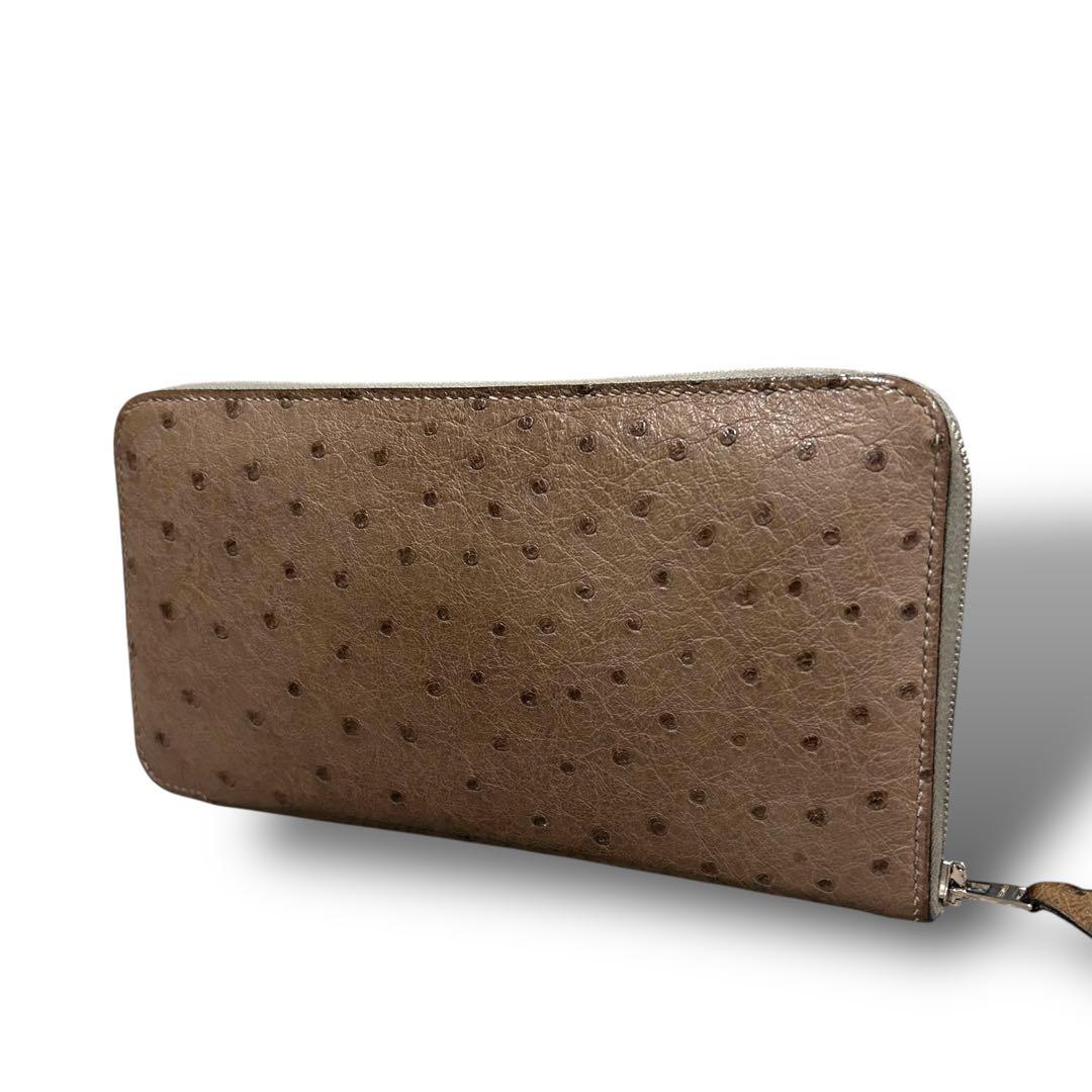 美品 HERMES エルメス アザップ オーストリッチ 長財布 ジッピー メンズ