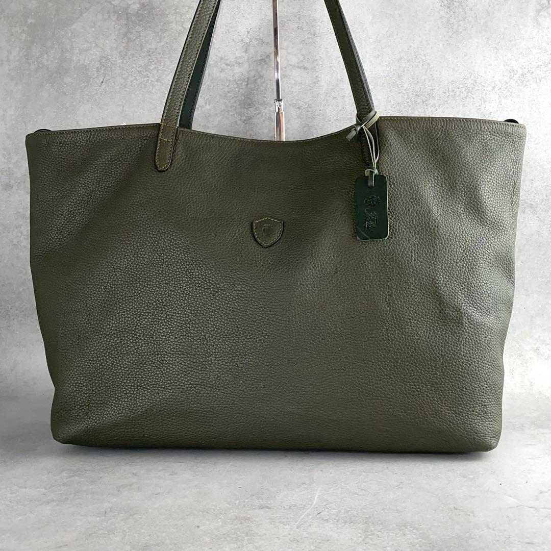 現行✨ フェリージ トートバッグ A4資料 大容量 15-20 レザー オリーブ