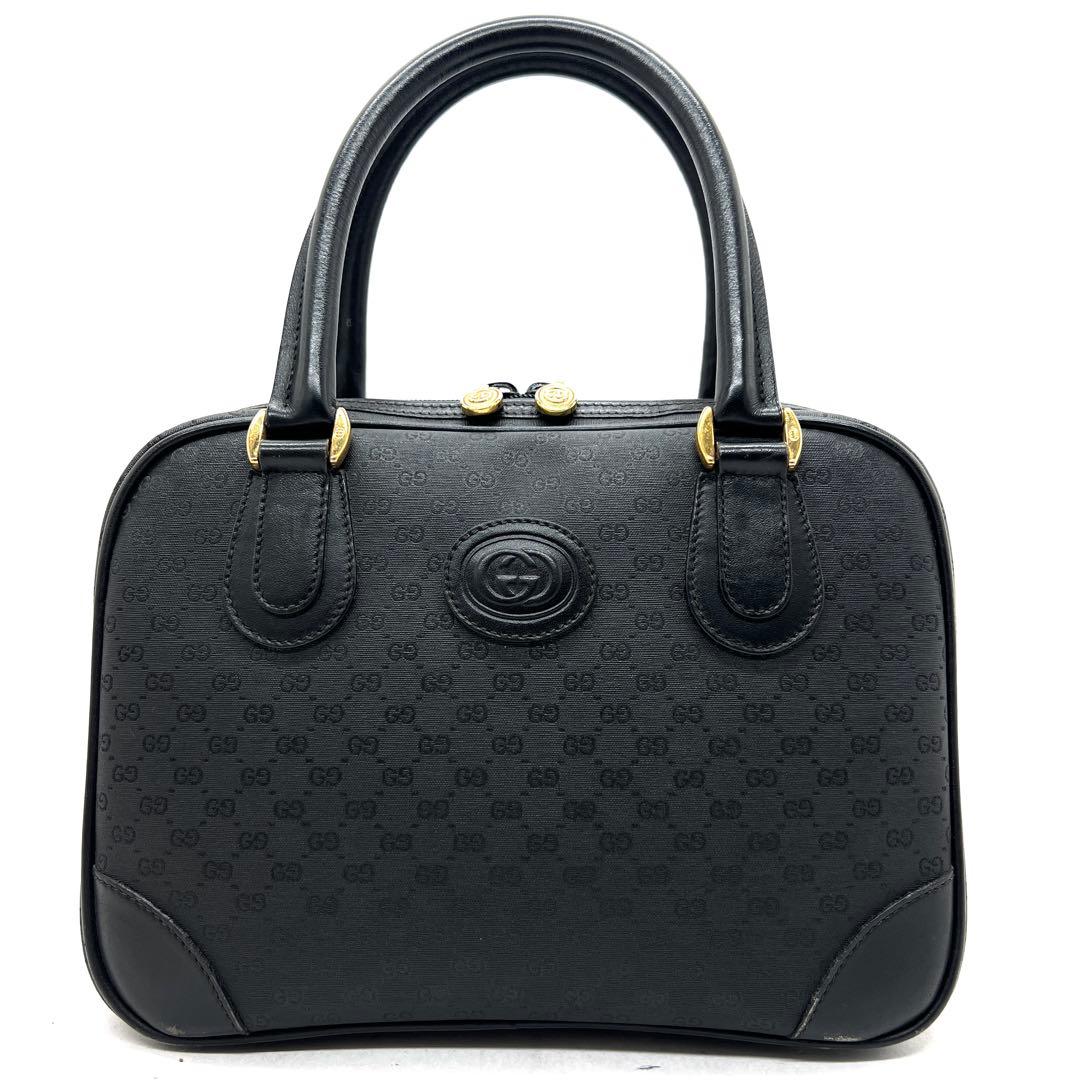【極美品】グッチ ハンドバッグ ミニボストン マイクロGG PVC ブラック