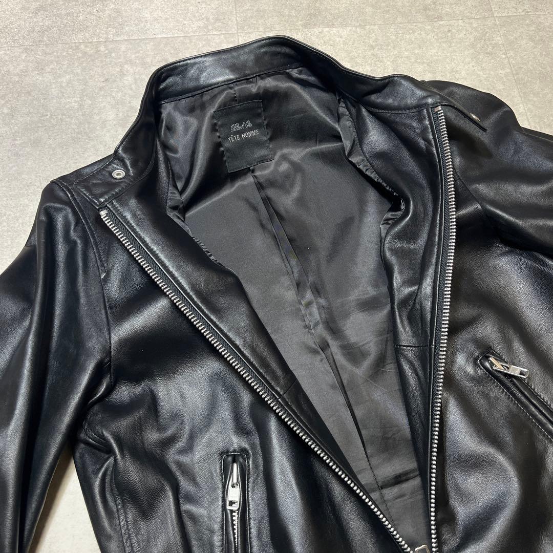 TETEHOMMEテットオム羊革レザージャケットライダースシングルブラックL良品