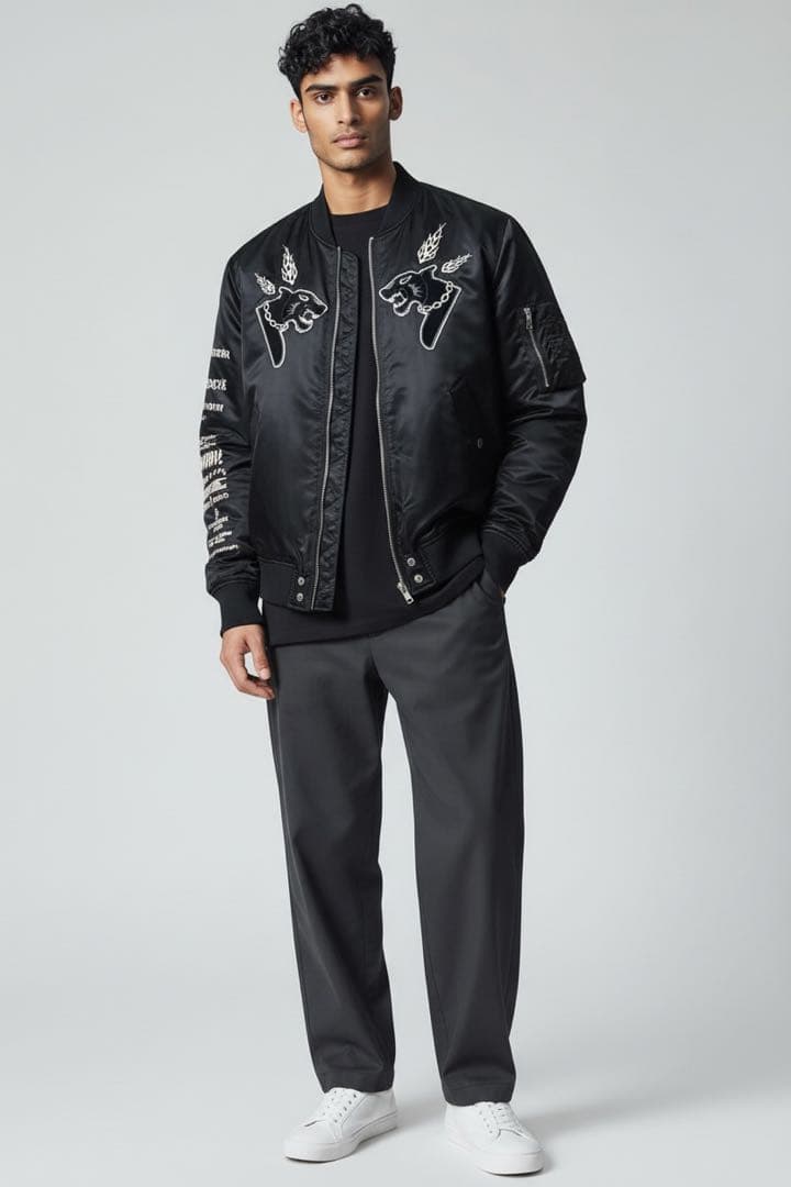 『DIESEL』 スカジャン　J-SMOAK-EMBRO リバーシブル　黒　M