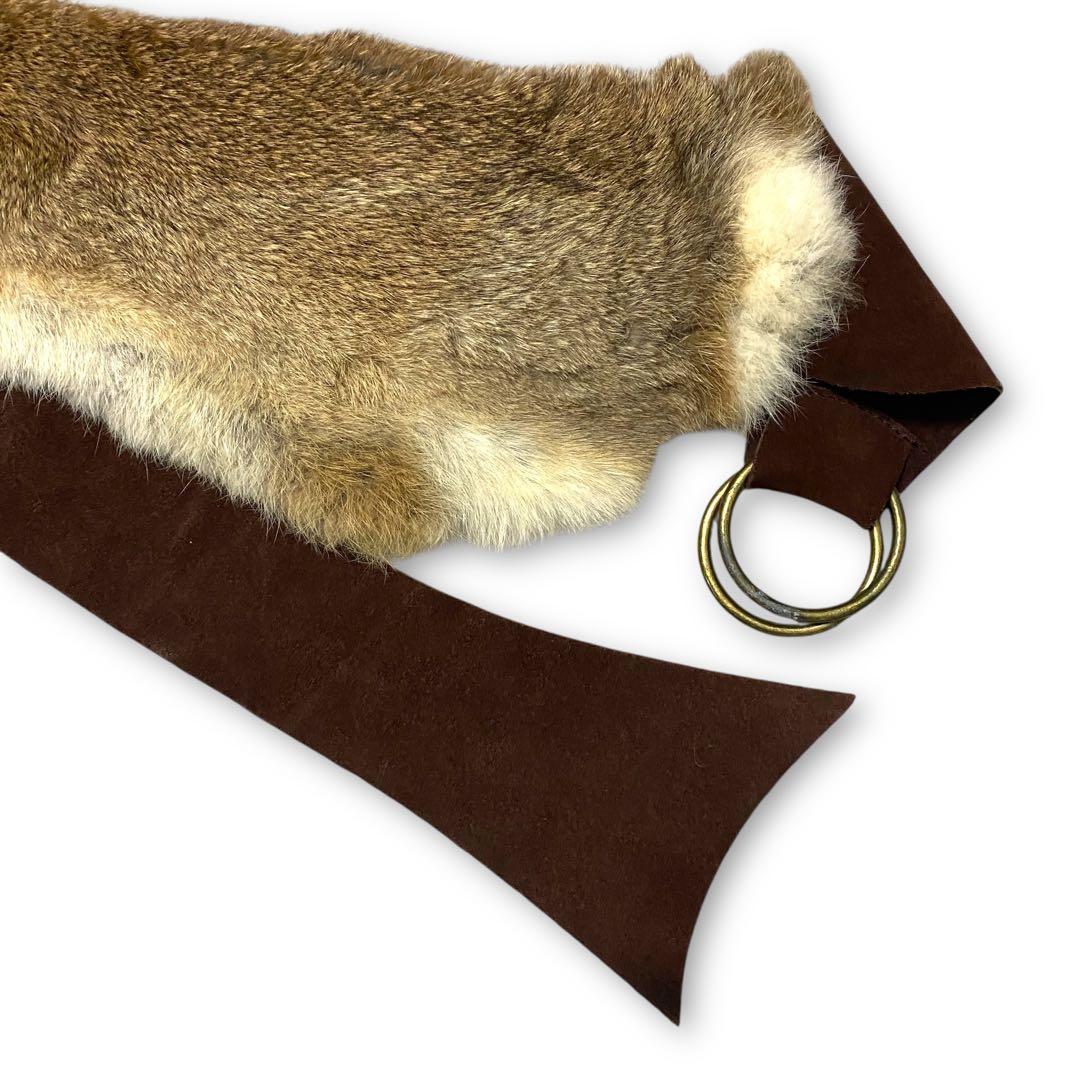 小物 goa rabbit fur leather ring belt