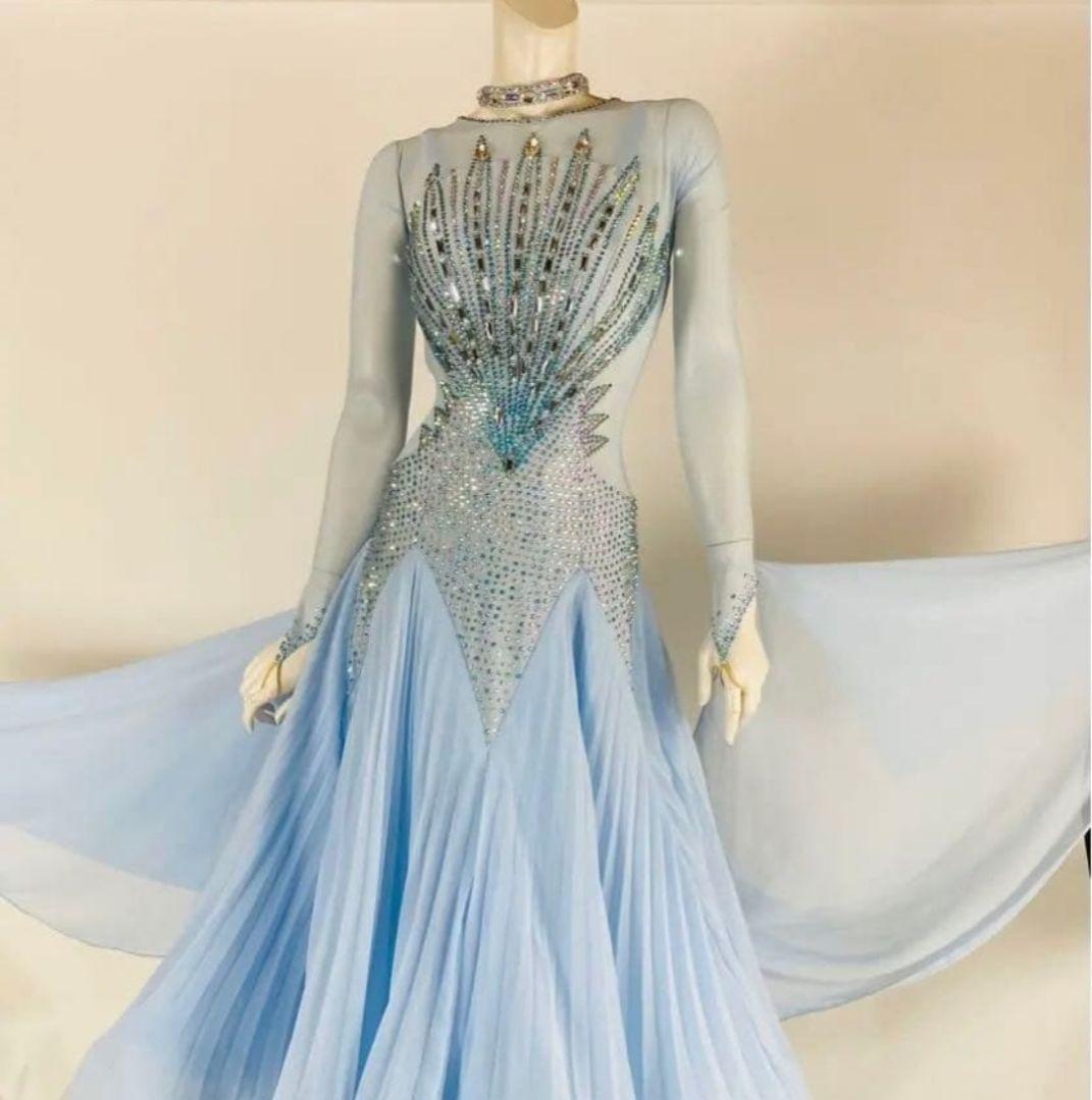 水色 スパンコール装飾 ダンスドレス