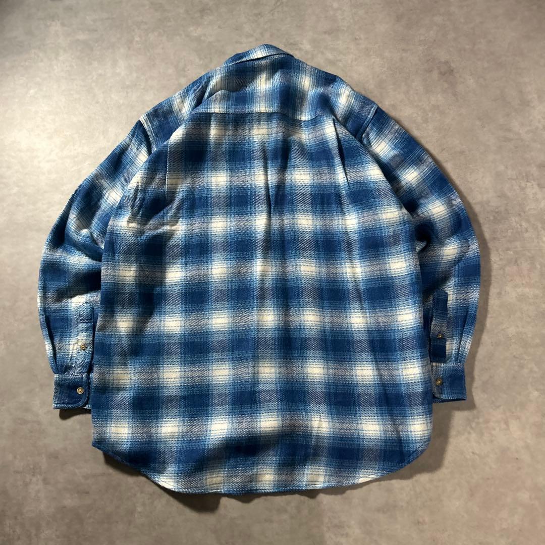 ヴィンテージ ブルー オンブレ シャドー チェック レトロ ネルシャツ