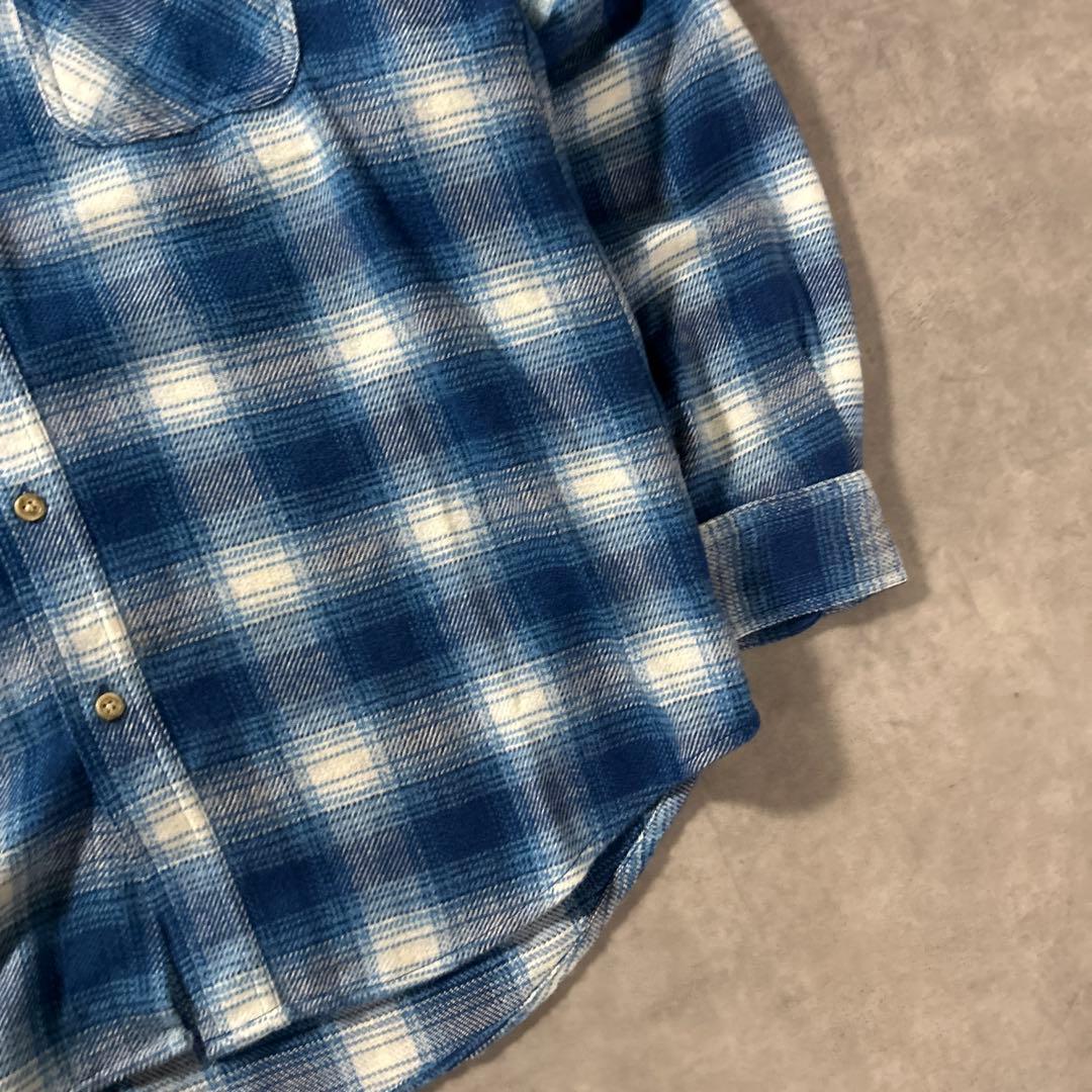 ヴィンテージ ブルー オンブレ シャドー チェック レトロ ネルシャツ