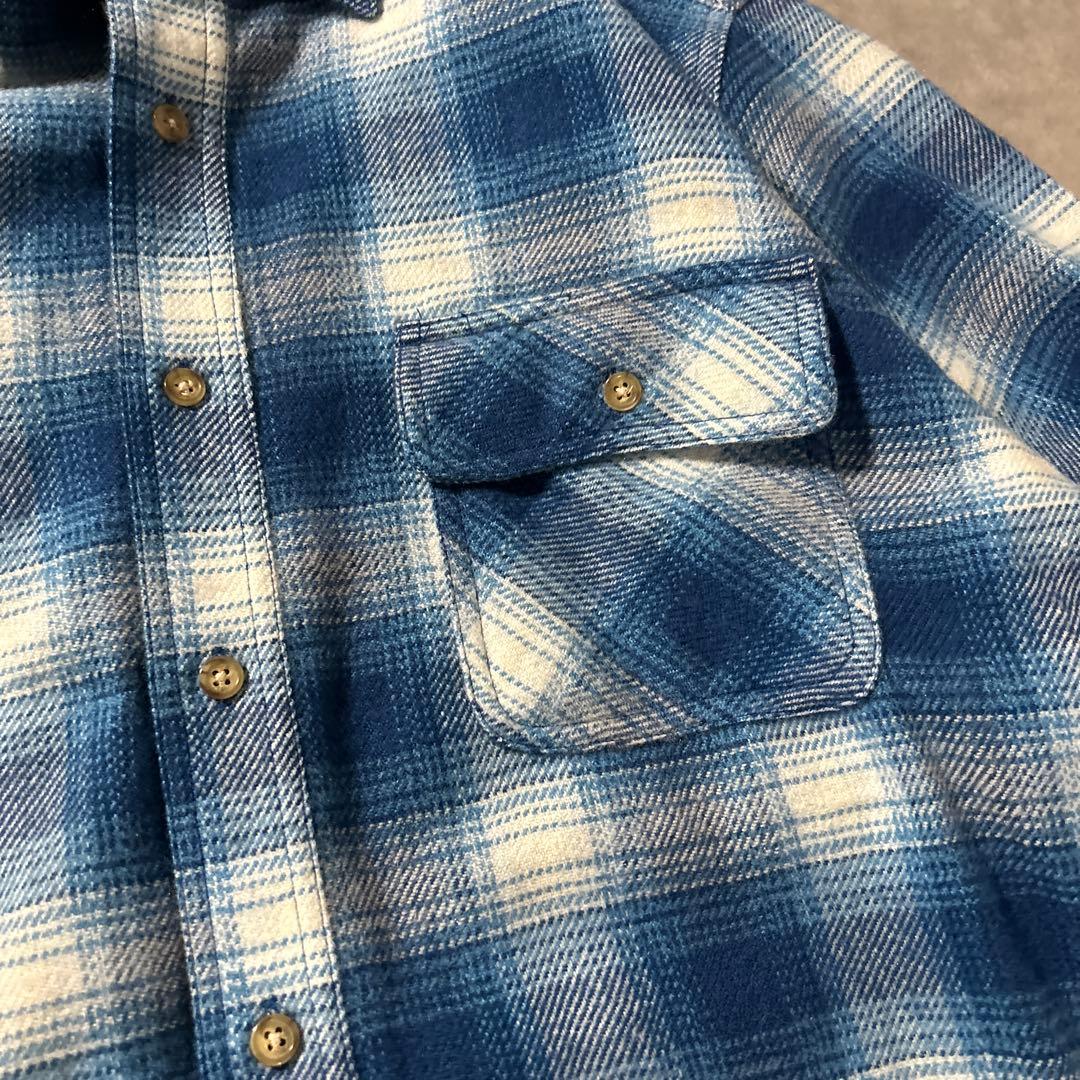ヴィンテージ ブルー オンブレ シャドー チェック レトロ ネルシャツ
